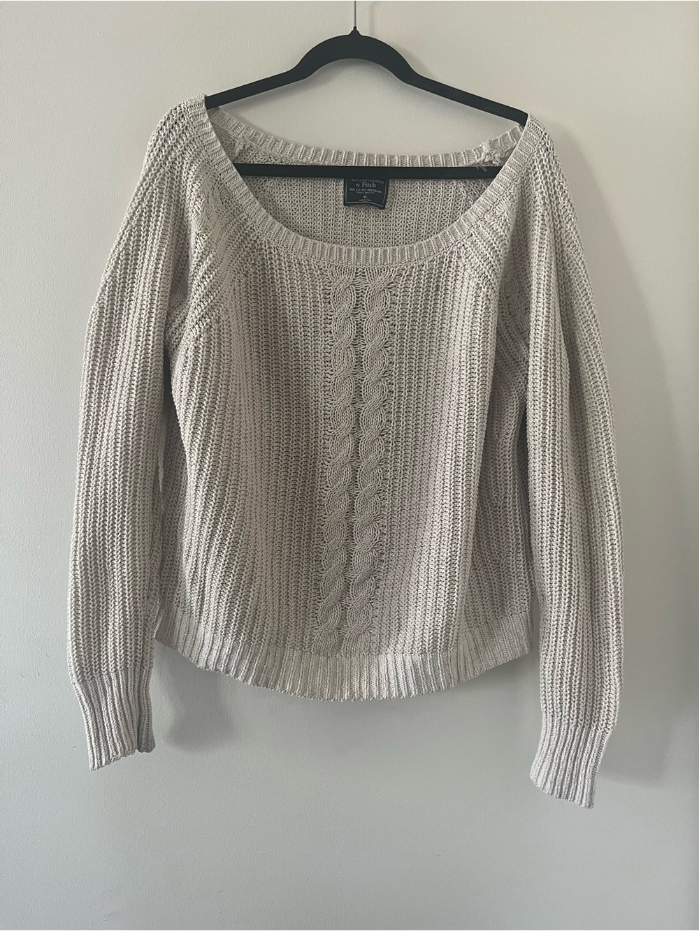 Abercrombie Cream Chunky Cable Knit Sweater XL Cotton Coastal Fisherman Preppy